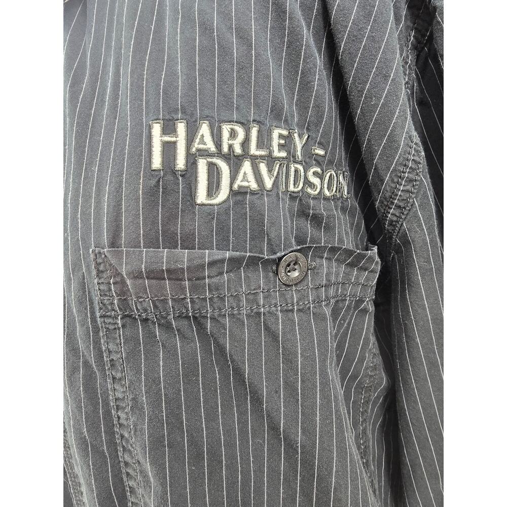 Harley Davidson Vintage y2k Bikercore Classic Pinstriped Button Up Short Sleeve - Picture 2 of 5